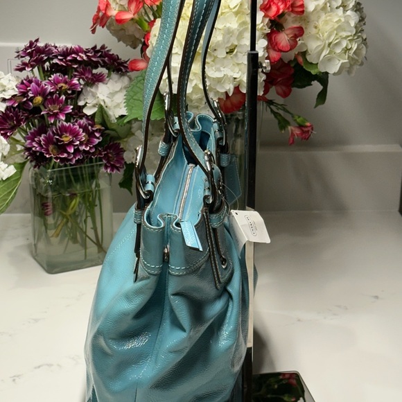 Coach Mineral Soho Pleat Patent Shoulder Tote Bag + COA +Coach Dust Bag NWT! - Picture 3 of 14